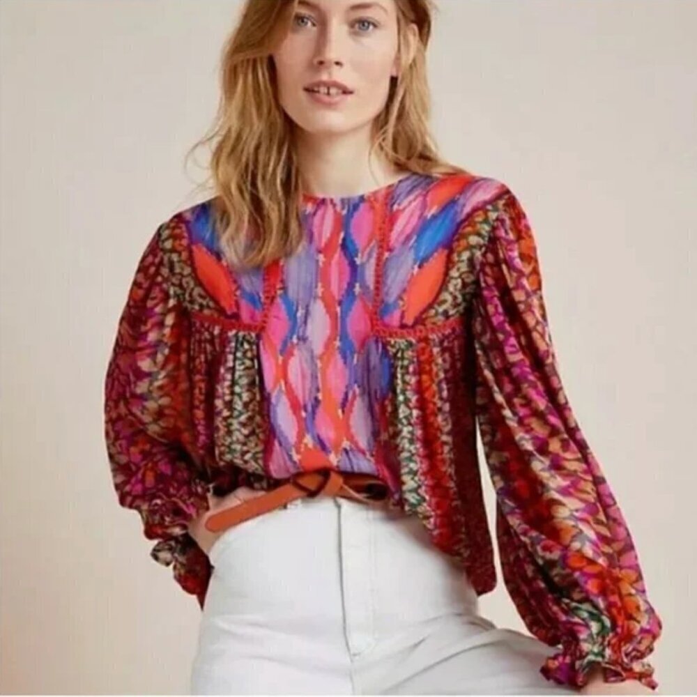Anthropologie x Bl^nk London Miranda Peasant‎ Multicolor Blouse Women's Size XS